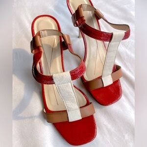 Kate Spade Red and Brown Heels with T-Strap Design